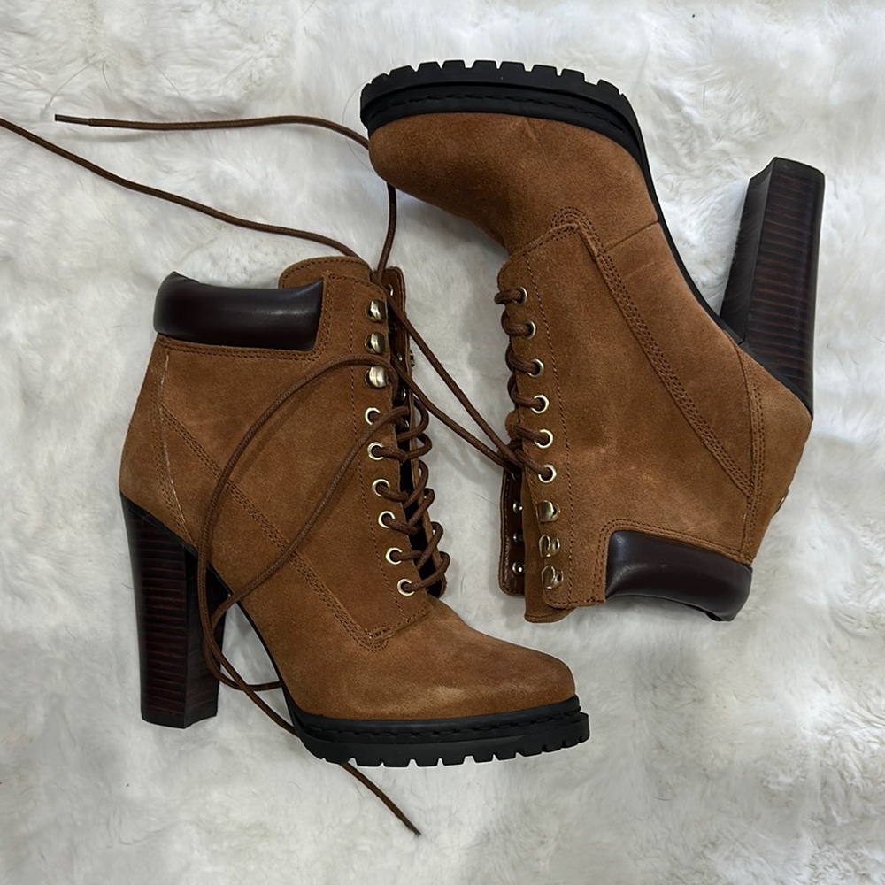 Brown Suede Lace-Up Ankle Boots